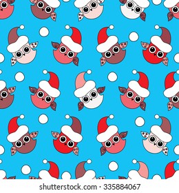 Seamless Christmas vector background with owls
