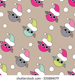 Seamless Christmas vector background with owls