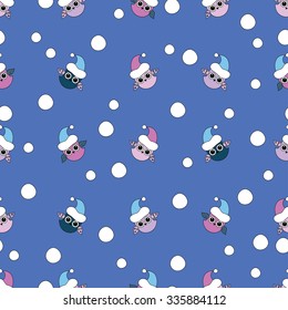 Seamless Christmas vector background with owls