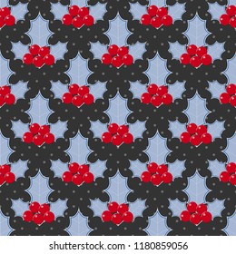 Seamless christmas vector illustration background. Christmas berries, leaves.