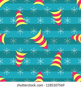 Seamless christmas vector illustration background. Christmas tree, snowflakes