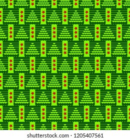 Seamless christmas vector illustration background. Decorative Christmas tree, stars