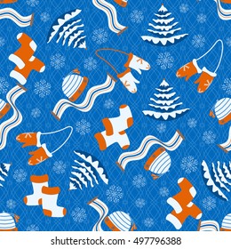 seamless Christmas vector illustration with winter clothing