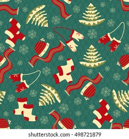 seamless Christmas vector illustration with winter clothing