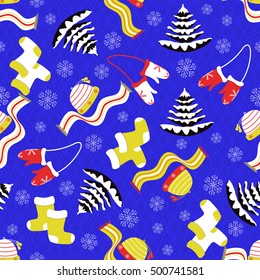 seamless Christmas vector illustration with winter clothing