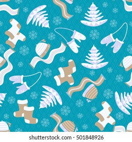 seamless Christmas vector illustration with winter clothing