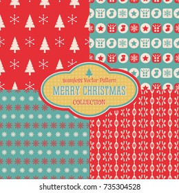 Seamless Christmas vector pattern collection .Merry Christmas texture background set.
