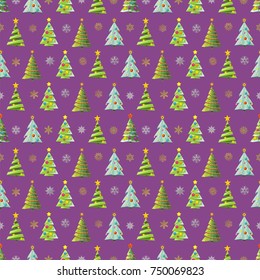 Seamless Christmas vector pattern with colorful fir-trees 