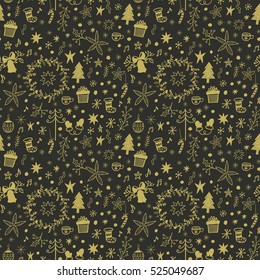 Seamless Christmas vector pattern with holidays decorations