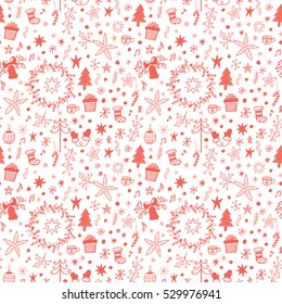 Seamless Christmas vector pattern with holidays decorations