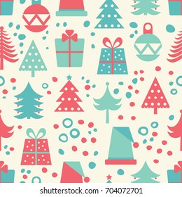 Seamless Christmas vector pattern with holidays decorations