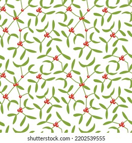 Seamless christmas vector pattern with mistletoe 