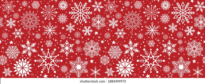 Seamless Christmas vector with snowflakes and stars: Red background.