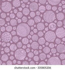 Seamless Christmas violet background with christmas balls. Vintage christmas seamless pattern.