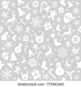 Seamless Christmas wallpaper with cute icons. Vector.