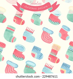 Seamless Christmas watercolor pattern. Vector illustration.