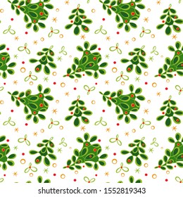 Seamless christmas white pattern. New year spruce. Vector isolate element. Perfect for fabrics print, background, wallpaper and surface textures. EPS 8.