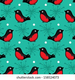 Seamless Christmas winter bird pattern