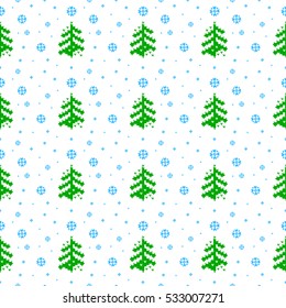 seamless Christmas winter pattern in the Nordic knitted style Christmas trees and snowflakes