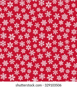 Seamless Christmas Winter Pattern with Snowflakes Isolated on Red Background