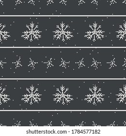 Seamless christmas winter snowflake falling holiday background. Simple snow monochrome festive pattern texture. Scandi christmas motif background. Stylish modern seasonal gift wrapping paper.