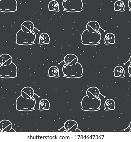 Seamless christmas winter snowman holiday background. Cute simple cartoon monochrome festive pattern texture. Scandi christmas motif background. Stylish modern seasonal gift wrapping paper.