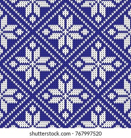 Seamless christmas winter sweater norway blue white pattern vector illustration