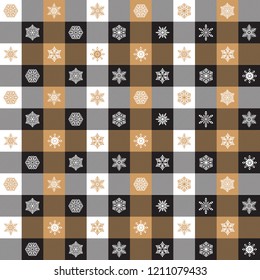 Seamless Christmas wrapping paper pattern. Christmas Gingham Snowflake pattern.