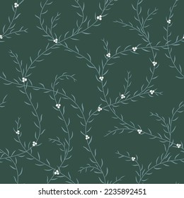 Seamless Christmas, Xmas, New Year pattern with mistletoe branches, berries. Winter Foliage vector illustration for wrapping, wallpaper, fabric, card.