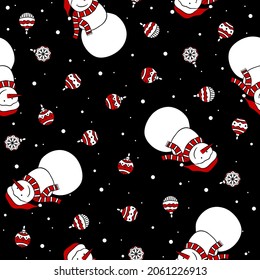 Seamless christmass pattern with snowman and christmas balls.