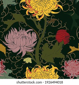 Seamless Chrysanthemum Floral Pattern, Trailing