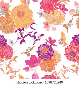 Seamless Chrysanthemum Repeat Vector Asian Traditional Flower Pattern