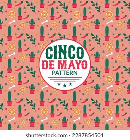 Seamless Cinco de mayo Pattern, with hand drawn doodles on pink background. Wrapping paper, wallpaper, packaging, textile prints vector