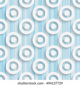 Seamless Circle Design. Futuristic Tile Pattern. 3d Elegant Minimal Geometric Background. Abstract White and Blue Grid Wallpaper