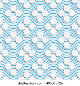 Seamless Circle Design. Futuristic Tile Pattern. 3d Elegant Minimal Geometric Background. Abstract White and Blue Grid Wallpaper