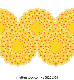 seamless circle and dots flowers ribbon in yellow shades