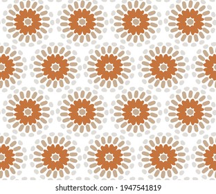 seamless circle dotted abstract vector mandala pattern. Ornamental orange half white , beige textured background. Decorative ethnic circles ornament.