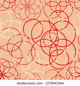 Seamless circle ornaments pattern, seamless background w. grunge texture,vector illustration