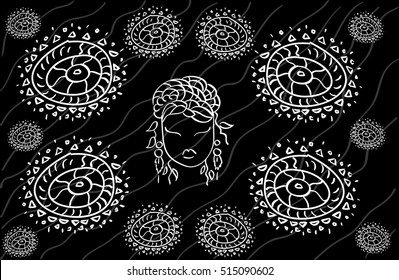 Seamless circle pattern. Arabic, Indian. Mandala design. Vintage decorative element. Boho. black background