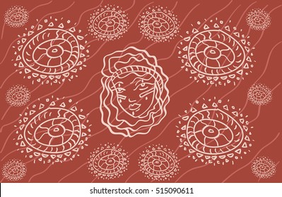 Seamless circle pattern. Arabic, Indian. Mandala design. Vintage decorative element. Boho. red background