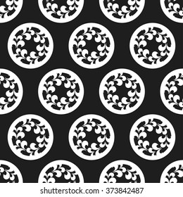 Seamless circle pattern. Floral pattern. Petals and leaves in circles. Abstract Black and White Background. Ethnic Textile background. Zigzag Pattern. Geometric Pattern.Oriental.Vector Regular Texture