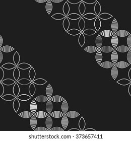 Seamless circle pattern. Flowers, Petals and Leaves. Abstract Black and white Background. Ethnic Textile background. Chain Dotted background. Geometric Pattern. Zigzag pattern. Vector Regular Texture