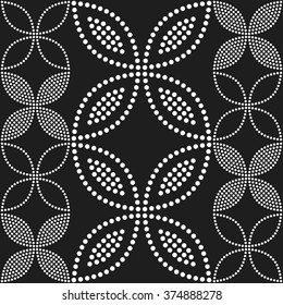 Seamless circle pattern. Flowers, Petals and Leaves. Abstract Black and white Background. Ethnic Textile background. Chain Dotted background. Geometric Pattern. Zigzag pattern. Vector Regular Texture