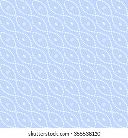 Seamless circle pattern. Garlands of circles and snowflakes. Wavy pattern. Beads pattern. Abstract Background. Christmas Pattern. New year blue backdrop.Dotted Geometric Pattern.Vector Regular Texture