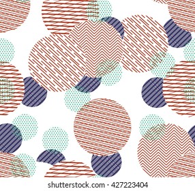 Nahtlose Kreismuster mit Polka-Punkten, Streifen. Geometrische Formen abstrakter Hintergrund.