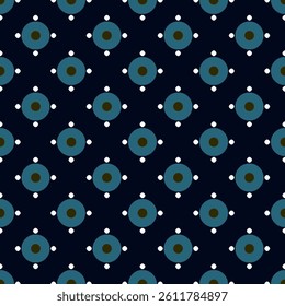 Seamless circle pattern round shape vector background. Abstract dots geometrical texture classic blue white color palette. Paper design, textile, wallpaper. Digital illustration high resolution image.