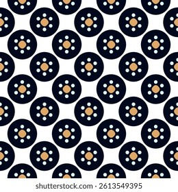 Seamless circle pattern round shape vector background. Abstract dots geometrical texture classic blue white color palette. Paper design, textile, wallpaper. Digital illustration high resolution image.