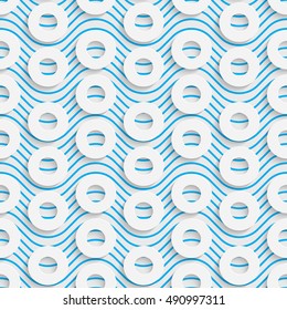 Seamless Circle Pattern. White and Blue Wrapping Background. Abstract Modern Graphic Design