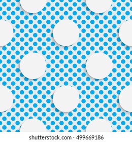 Seamless Circle Pattern. White and Blue Minimalistic Ornament. Geometric Decorative Wallpaper. Abstract Fashion Background. Print Graphic Design.