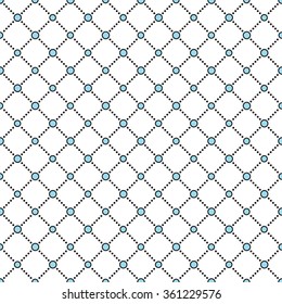 Seamless circle and ring pattern. Abstract background. Grid texture. Lattice backdrop. Squares dotted background. Textile pattern. Ethnic pattern. Chains. Geometric Pattern. Vector Regular Texture